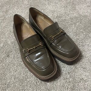 Delman Olive Green Loafers with Gold Accent
